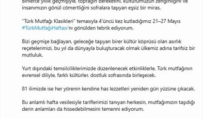 Emine Erdoğan’dan Türk Mutfağı Haftası mesajı: "Gelenekten geleceğe uzanan kıymetli emanet"